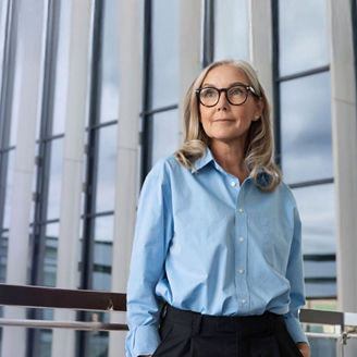 woman in front of building