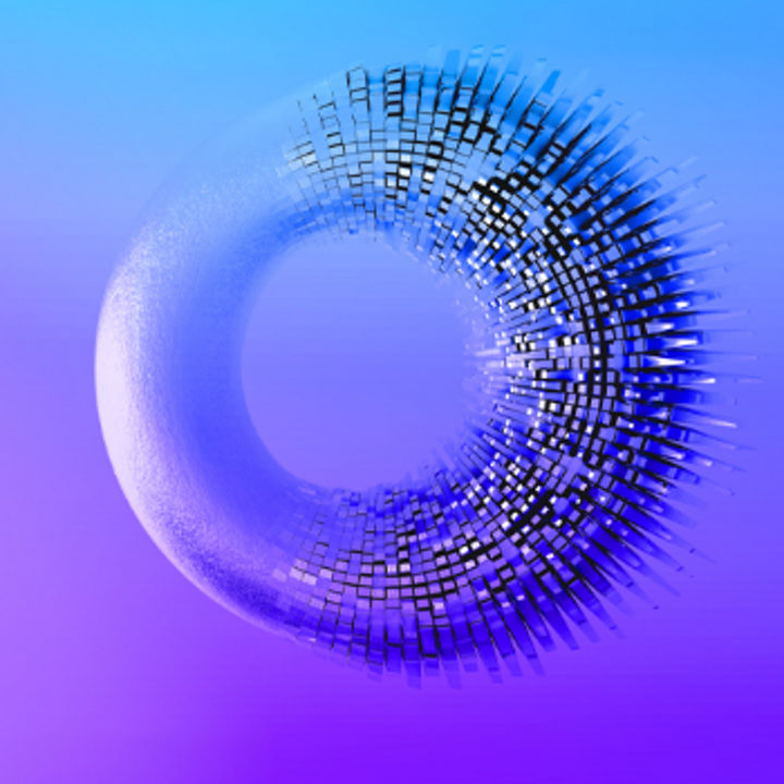 Abstract 3D circle shape with a blue and purple background