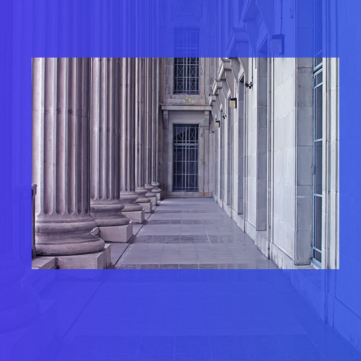 Classical building portico with ionic columns banner