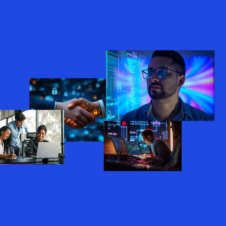 Collage of technology themed images