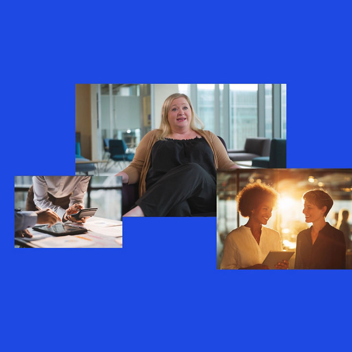A collage showing an office interview, a team reviewing documents, and professionals collaborating in a workplace setting.