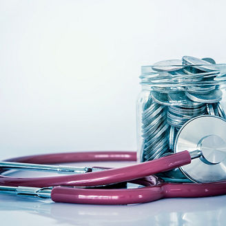 Health  insurance and Medical Healthcare disease concept , coin money jar with stethoscope on white background
