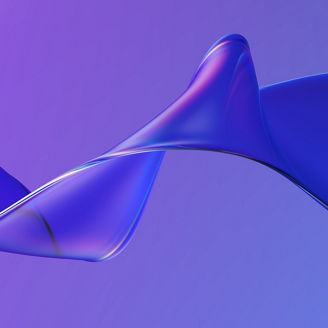 Transparent glossy glass ribbon. Curved wave in motion. 