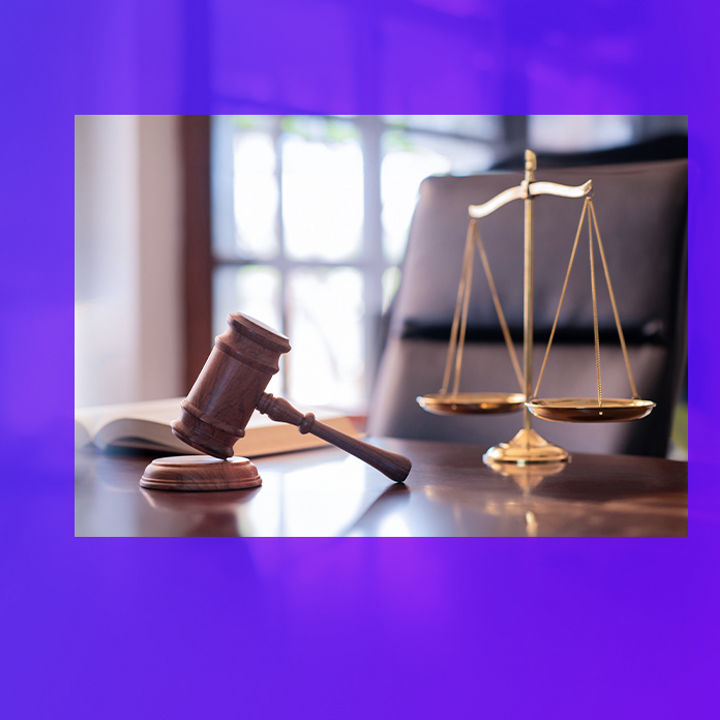 Courtroom scale and hammer banner