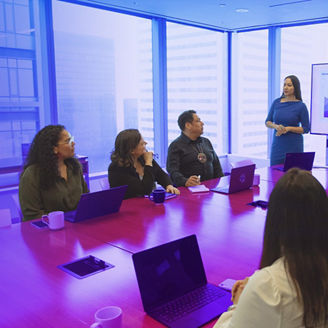 Coworkers in a boardroom meeting
