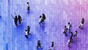 top aerial view crowd of people walking on business street pedestrian