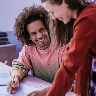Man and woman laughing