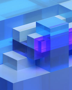 Abstract 3d render, blue and purple geometric composition, background design