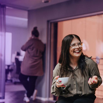 Two women laughing 