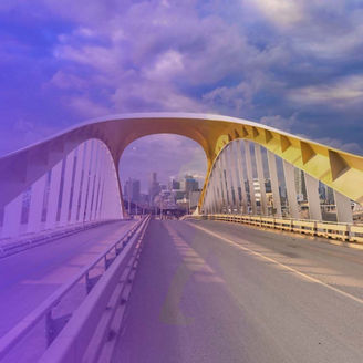 Cherry street south bridge with Toronto skyline