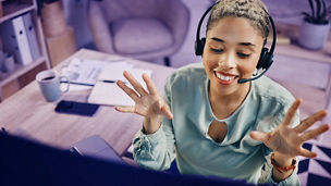 Call center, customer support and happy business woman in office consulting for crm, contact us or faq from above. Telemarketing, face and lady consultant with virtual assistance, help or loan guide; Shutterstock ID 2364201107; purchase_order: advisory assurance marketing; job: anne; client: ai-hub
