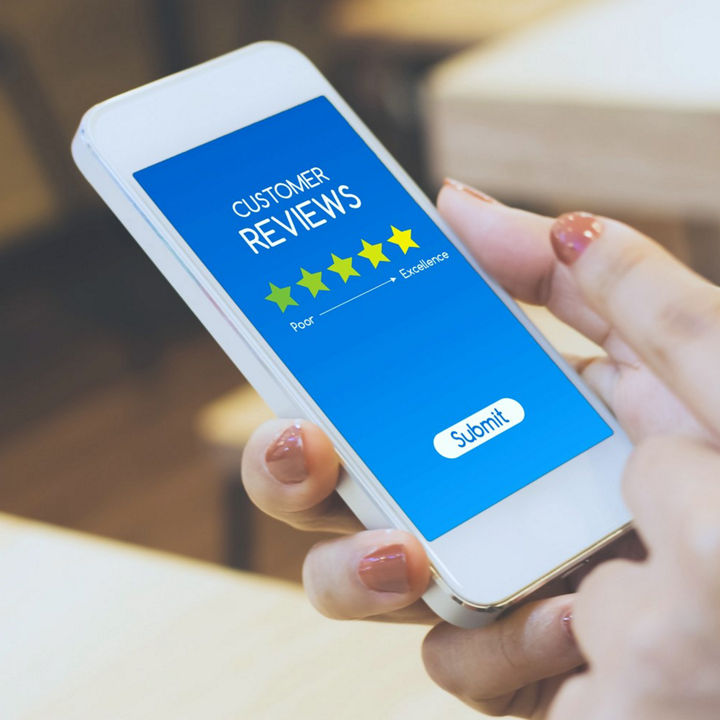 View on mobile phone with rating app