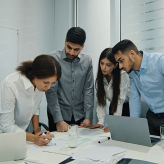 Woman team leader, successful employee mentor training diversity subordinates at corporate workshop presentation. Female business coach top manager presenting new project plan at conference office. High quality photo