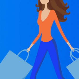 kreslena zena s nakupnymi taskami