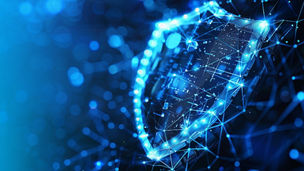 Technology shield over blue background