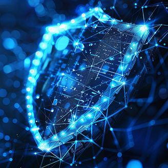 Technology shield over blue background