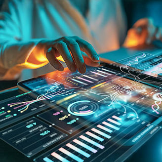 Hand tippt über ein digitales Dashboard