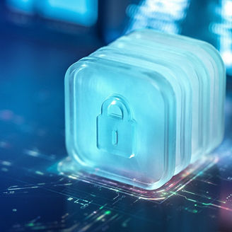 Glass block with a castle symbol on a circuit board