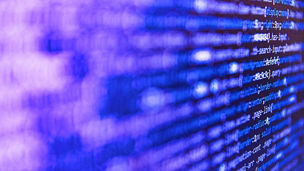 Illustration of computing, cyberspace , future and innovation concept. Lines of Html code visible. Website development. Shallow depth of field, selective focus effect