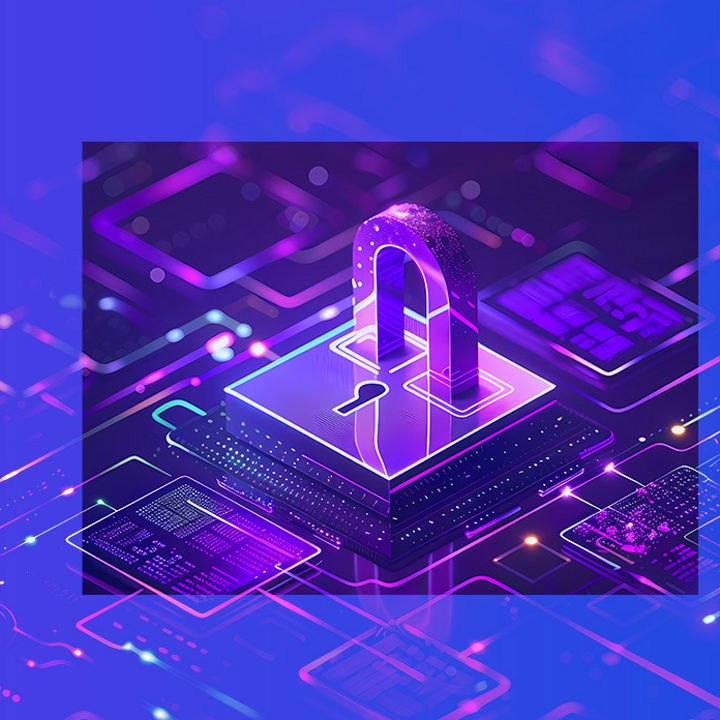 Cyber security lock on circuit board banner