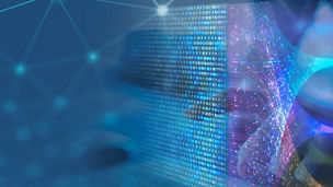 Abstract illustration of data flowing between digital systems and a technology platform.