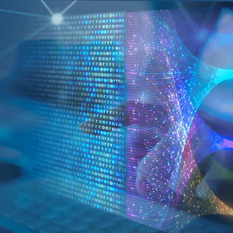 Abstract illustration of data flowing between digital systems and a technology platform.