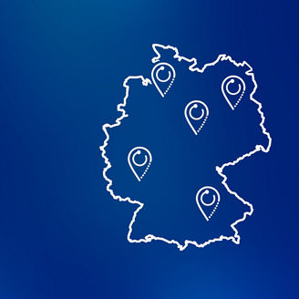 Map of Germany in outline with location pins