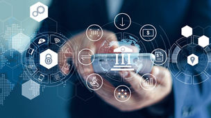 Businessman using mobile online banking and payment, Digital marketing. Finance and banking networking. Online shopping and icon customer network connection, cyber security. Business technology.