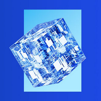 Digital blue cube on a blue background banner