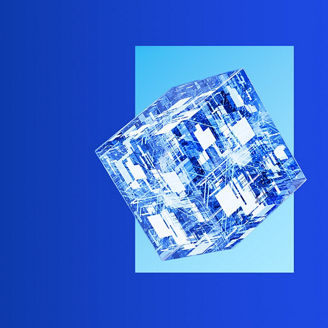 Digital blue cube on a blue background