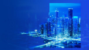 Digital cityscape representing advanced technology