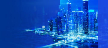 Digital cityscape representing advanced technology