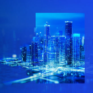 Digital cityscape representing advanced technology