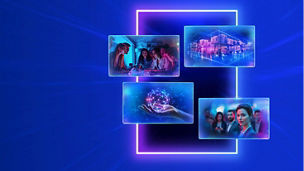 Technology, AI, and workforce innovation imagery on a blue background