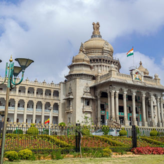 Largest legislative building in India - Vidhan Soudha , Bangalore with nice blue sky background.