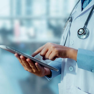 Medicine doctor touching tablet. Medical technology and futuristic concept.