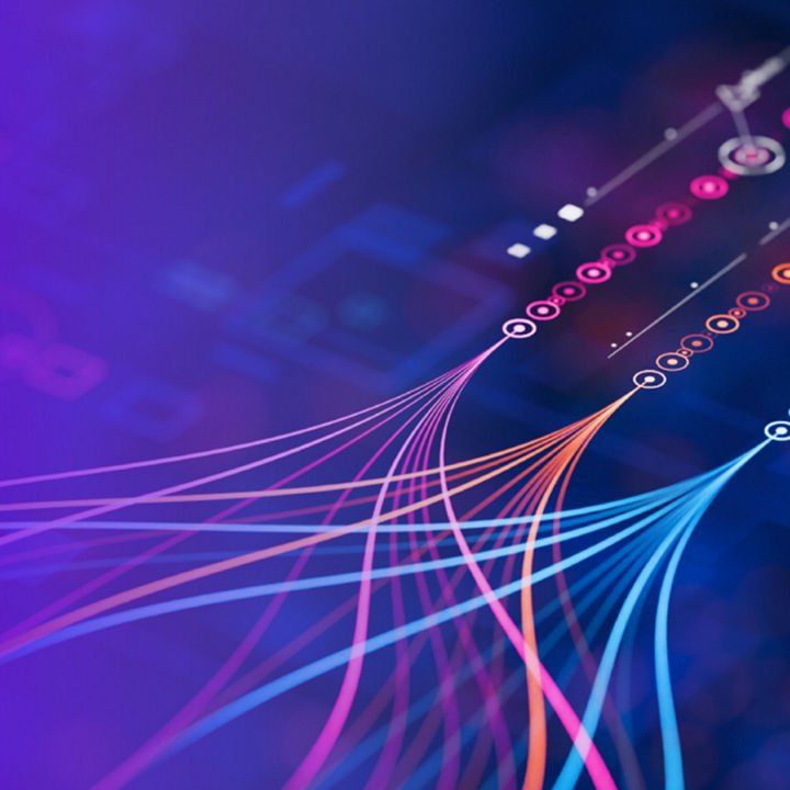 digital network with colorful converging data flows