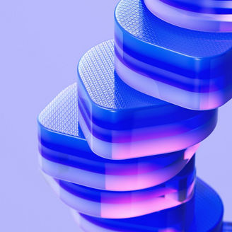 Pink and blue illuminated corrugated shapes. Geometric abstract background.