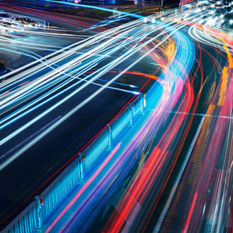 The car light trails in the city