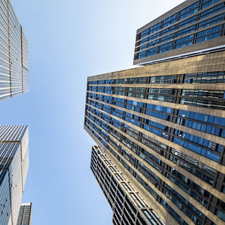 Elevated glass buildings view