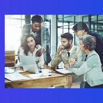 Employees engaged in a discussion