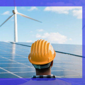 Engineer looking at solar panels