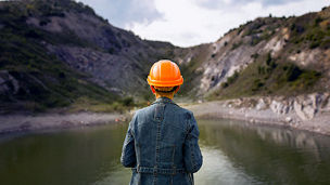 Engineer looking at the lake