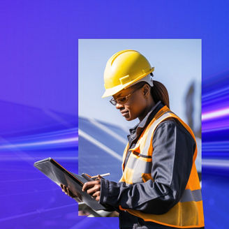 Engineer reading next to solar panel