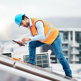 Engineer working on rooftop