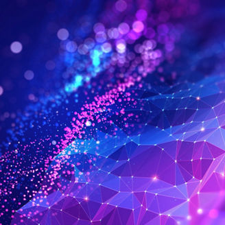 Abstract neural network 3D illustration. Big data concept. Global database and artificial intelligence. Bright, colorful background with bokeh effect