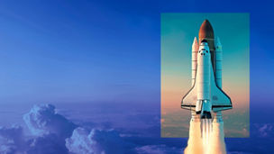 rocket taking flight into sky