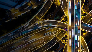 Shanghai highway junction aerial view at night time