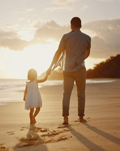Father daughter walking on a beach