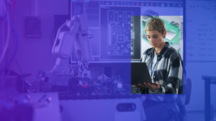 Female engeneer working on robot